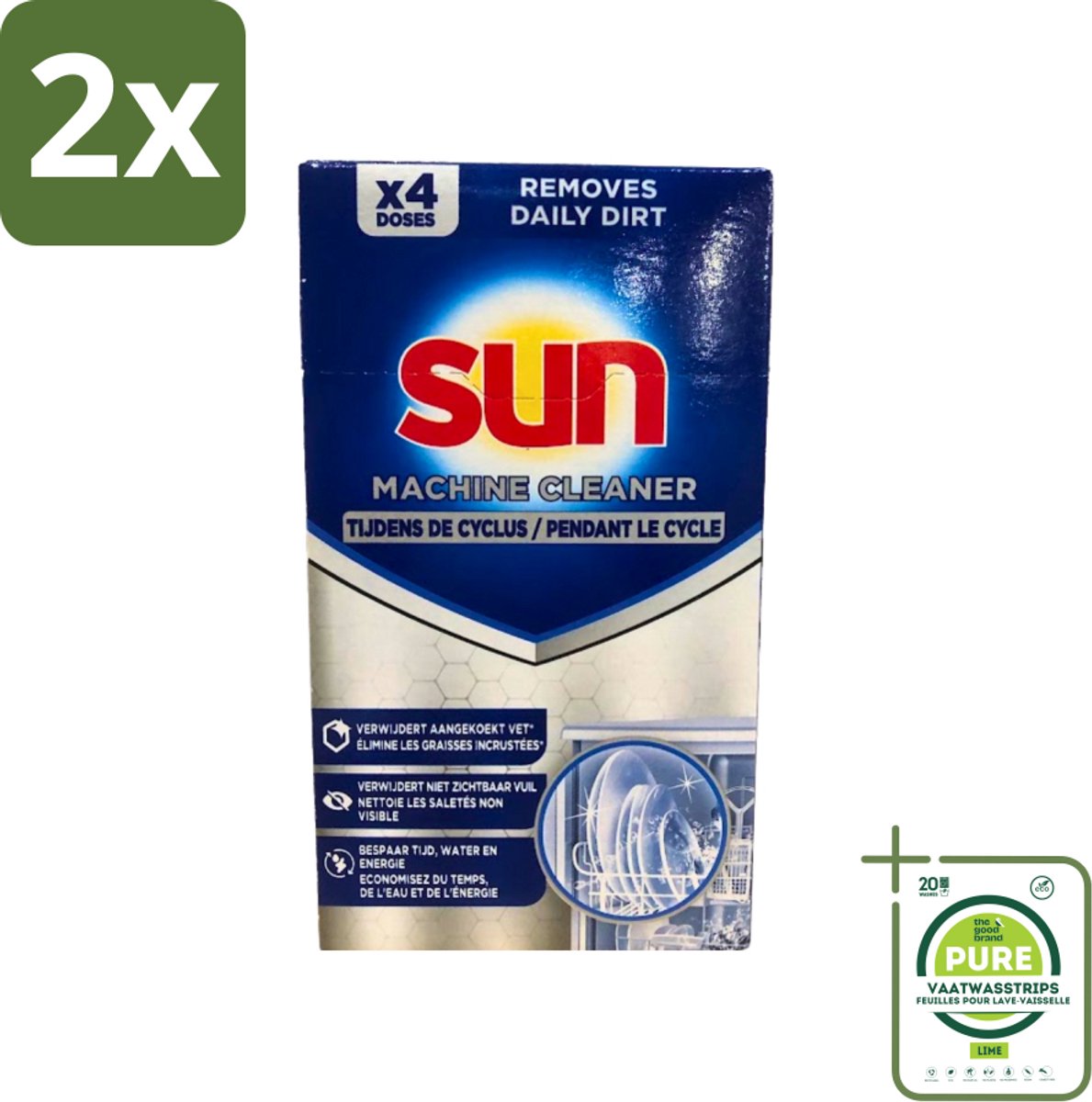 Sun - Machine Cleaner - In-Wash - Vaatwasmachinereiniger - 4 Wasbeurten - Voordeelverpakking - 2 stuks - Vaatwasserreiniger - Vaatwasseronderhoud
