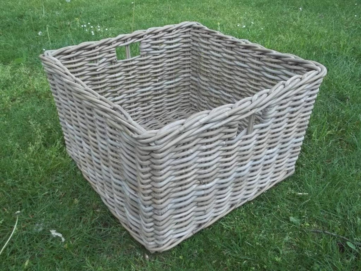 Houten Oogstmand - Rotan Kaminkorb Beige-Grijs - Maat 3, 50 x 50 x 30 cm