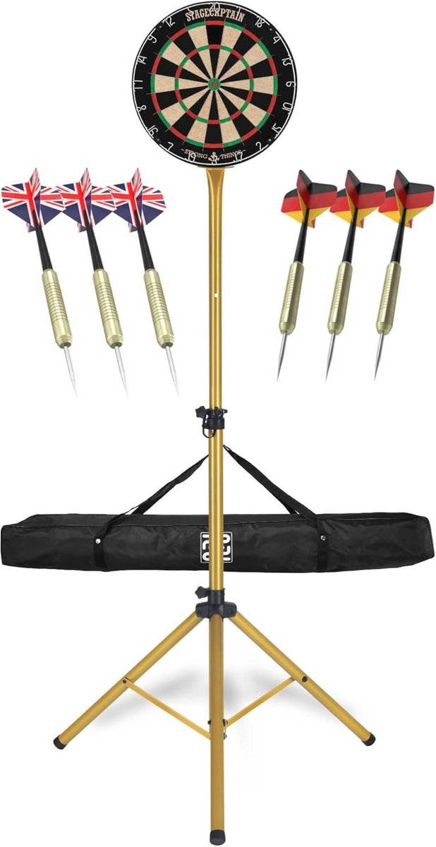 Professionele Steeldartschaal Compleet Set - Hoogteverstelbare Dartstandaard - Inclusief 6 Dartpijlen en 12 Flights