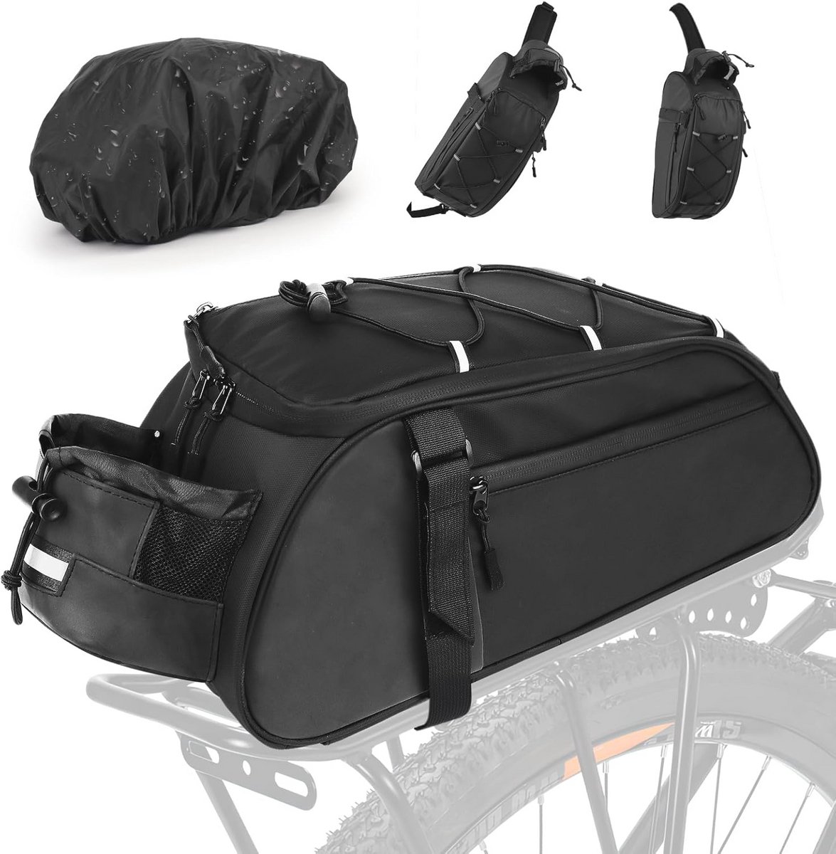 Waterdichte Fietstas voor Bagagedrager met Reflecterende Elementen en Regenbescherming - 3-in-1 Fietstas voor Pendelen en Camping, 8 Liter