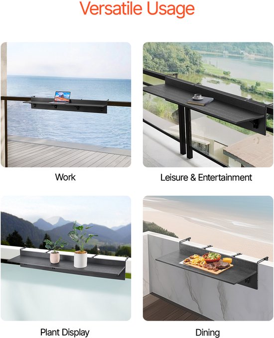 VEVOR Balkontafel Hangtafel Balkon Hangtafel Opvouwbaar Opvouwbare tafel 1500x300mm van Merkloos — afbeelding 4