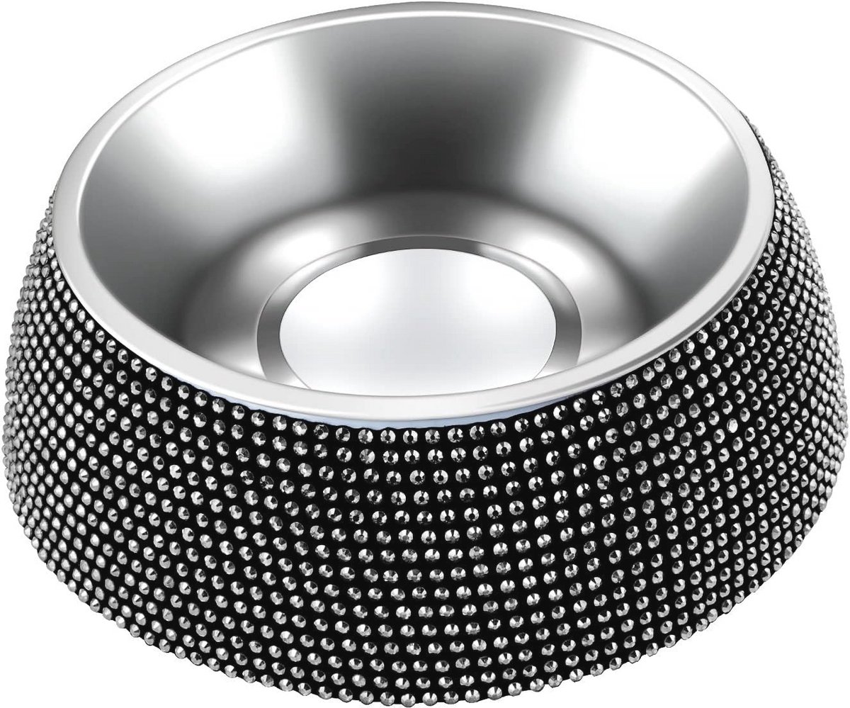 Roestvrijstalen Hondenkommen met Antislip Basis en Bling Strass - Voerbak voor Huisdieren (320 ml, Zwart)