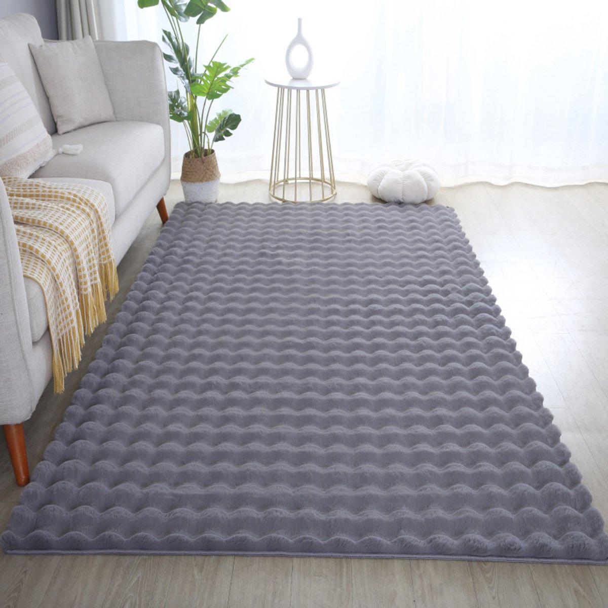 Zacht fluffy vloerkleed grijs 200 x 290 cm tapijt