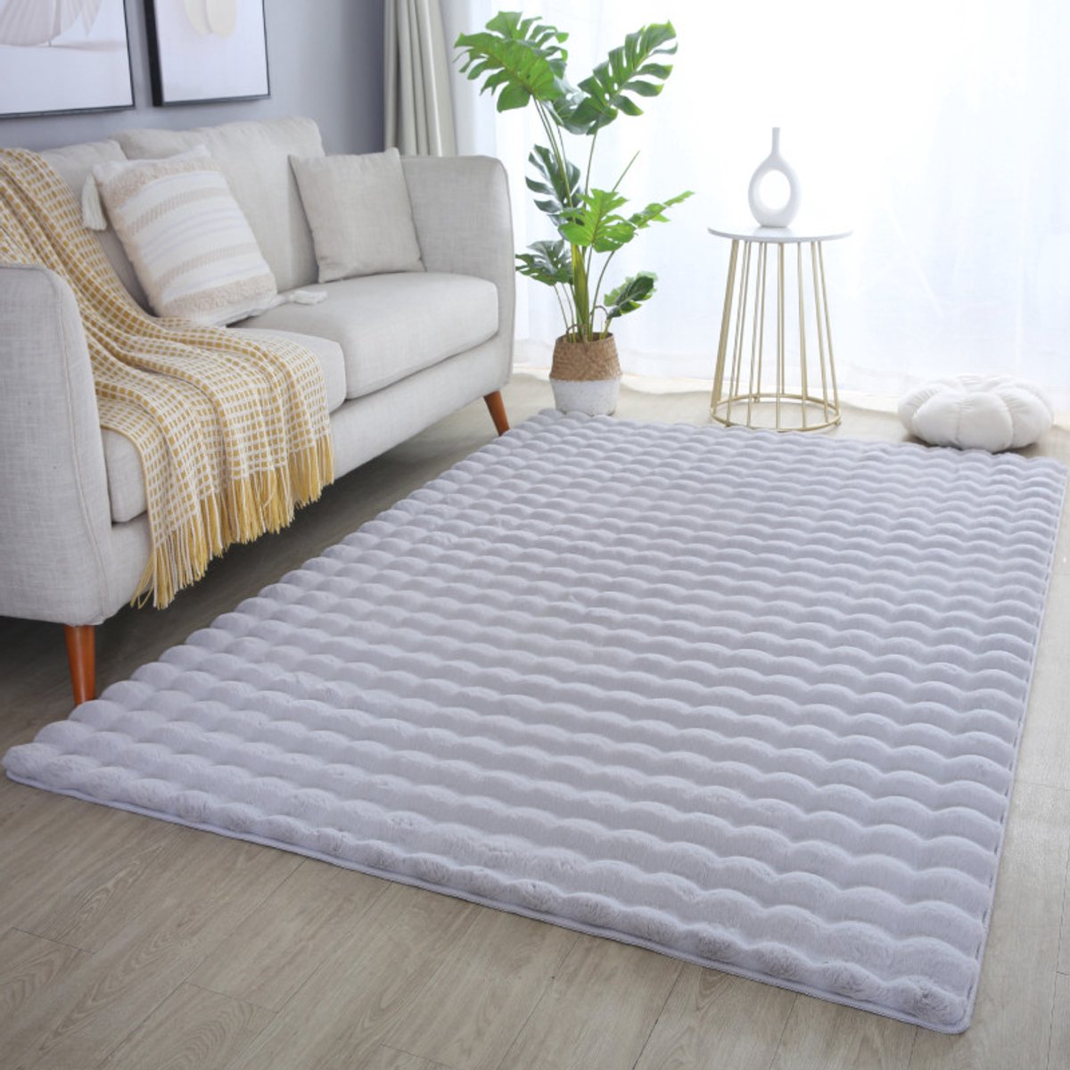 Zacht fluffy vloerkleed lichtgrijs 200 x 290 cm tapijt