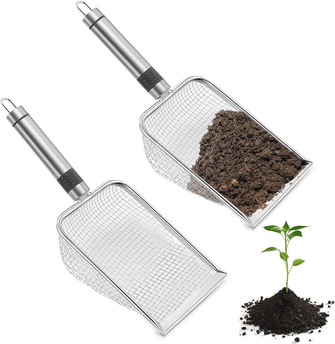 Tuinzeef Set van 2 - Roestvrij Staal Compostzeef en Aardezeef met Handvat