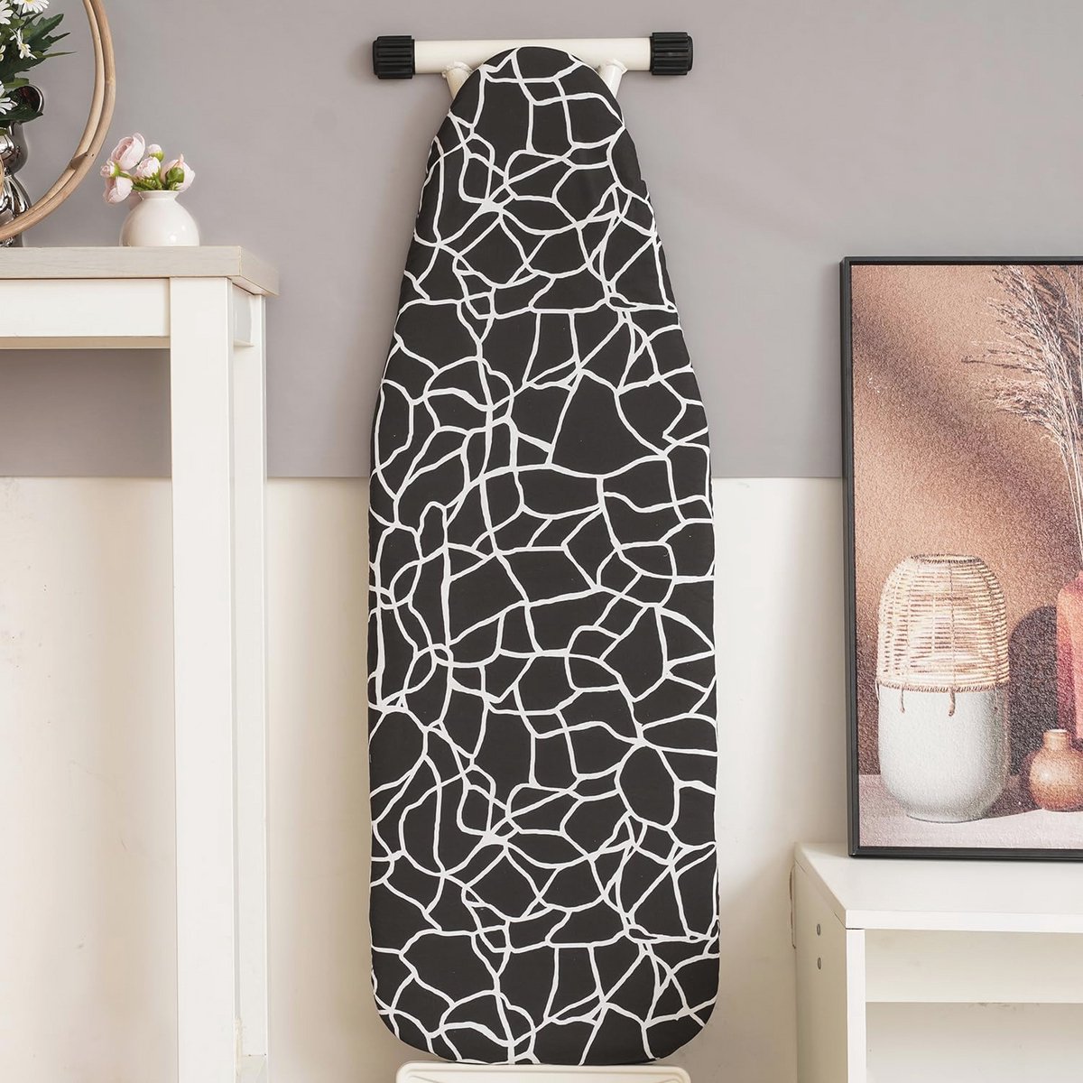 Strijkplankhoes 125 × 45 cm - Dikke Katoenen Hoezen met Elastiek - Zwart en Wit