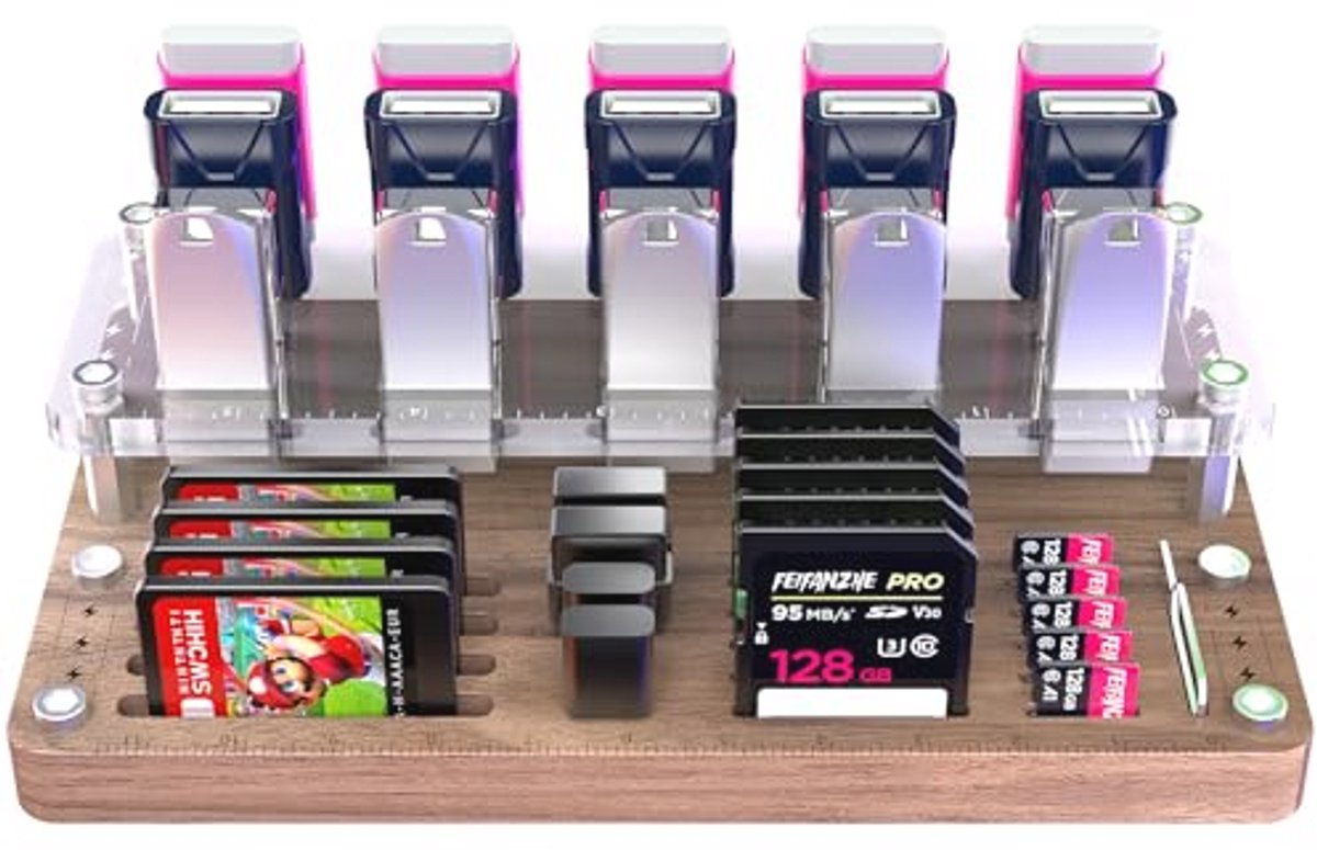 Houten Geheugenkaart Houder voor SD/TF Kaarten en USB Drives - Compact en Stijlvol