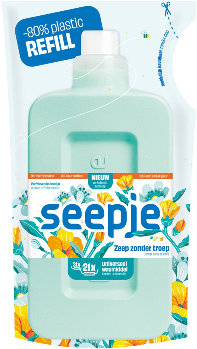 Seepje Wasmiddel Universeel Verfrissende Jasmijn Navulling - 6 x 945 ml - Voordeelverpakking