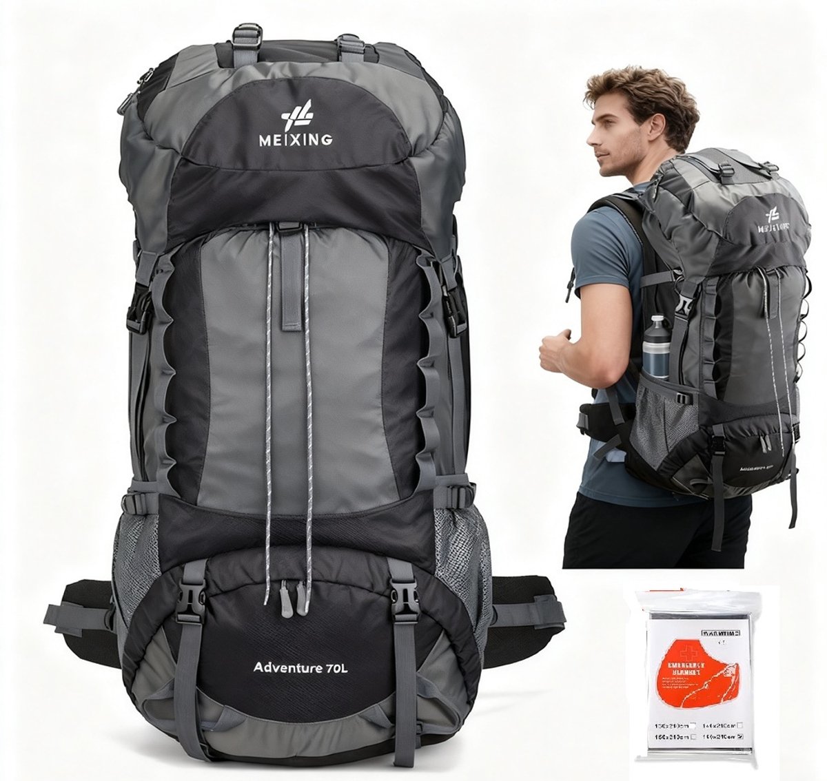 Wandelrugzak 25L - Heren Dames Waterdichte wandelrugzak met een panda-sleutelhanger(cadeautje) - Backpacker Rugzak voor Wandelen Bergbeklimmen Kamperen Reissporten-zwart