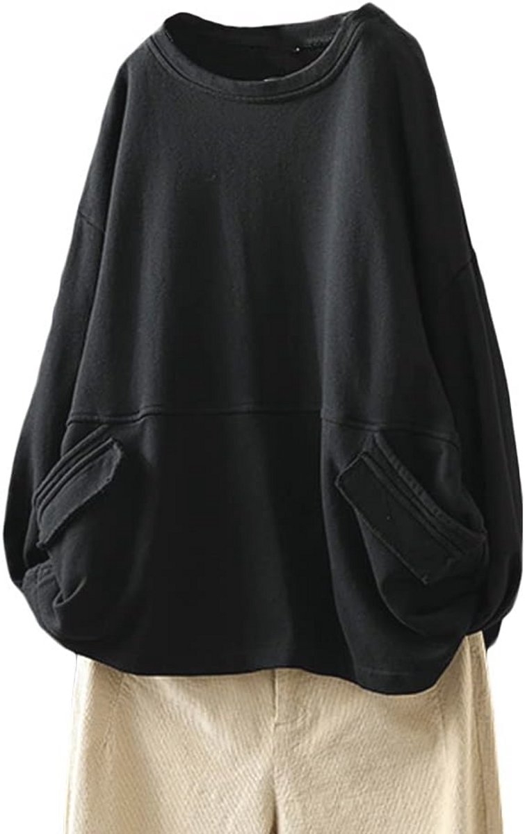 Oversized Damen Sweatshirt Pullover met Lange Mouwen en Zakken