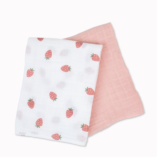 Lulujo - Hydrofiele Doek - Swaddle - Katoen - 100x100 cm - 2-pack - Strawberries & Pink - Kraamcadeaus - Babydekens - Babycadeaus - Tetradoeken - Zwangerschapscadeau van Merkloos — afbeelding 2