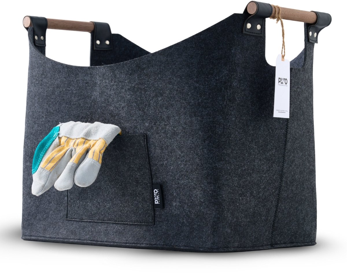 PyroProducts Opbergmand van Vilt - Houtmand voor Haardhout, Dekens & Speelgoed - 60 liter - Antraciet