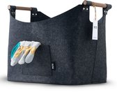 Panier de rangement PyroProducts® - Panier en feutre et bois - Jouets - Couvertures - Haardhout - 60 L - Anthracite