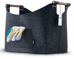 PyroProducts® Houtmand van vilt - Opbergmand - Speelgoed - Dekens - Haardhout - Wasmand - 60L - Antraciet