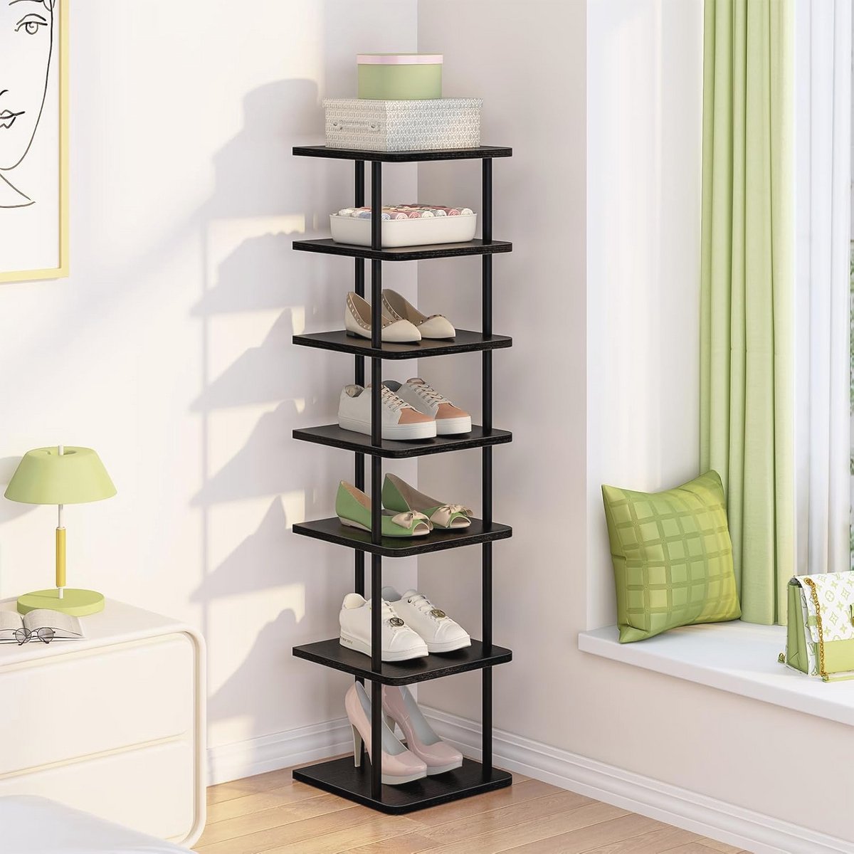 Schoenenrek Organizer voor Kleine Ruimtes - 7 Niveaus Zwart Metaal