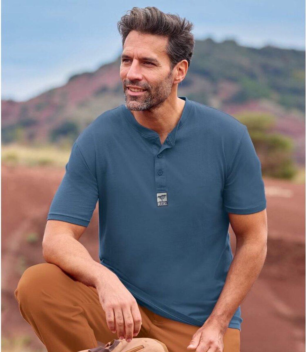 ATLAS FOR MEN - Set van 3 effen T-shirts met Henley kraag - Heren - Verkrijgbaar in grote maten - 5XL