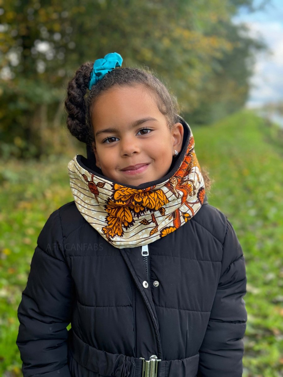 Warme Winter Colsjaal voor Kinderen met Afrikaanse print Unisex - Oranje Garden - Winter sjaal / Fleece sjaal / Afrika print