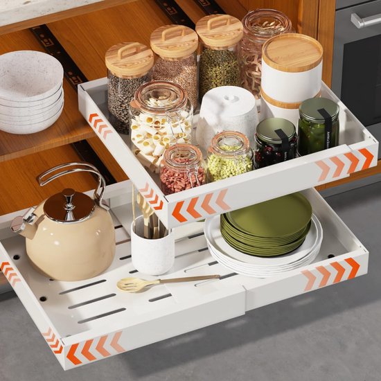 HIQE-FL Telescopische lade, uittrekbare organizer voor kasten, uittrekbare lade, 30 cm, schuifdeuren voor keuken, woonkamer, huis