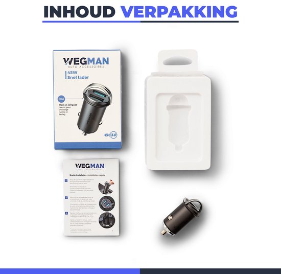 Wegman 45W Autolader 2x USB-A - Laad 4x zo snel - Snellader - Telefoon Oplader Auto - 12V USB Lader - 2 Poorten - Sigarettenaansteker 12 / 24 Volt Stekker Plug Auto - Car Charger