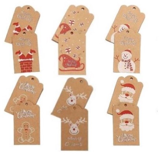 Kerstcadeau Naam Labels - Cadeaulabels - Kerstmis Kado Gift Tags - Karton Bruin - 24 Stuks