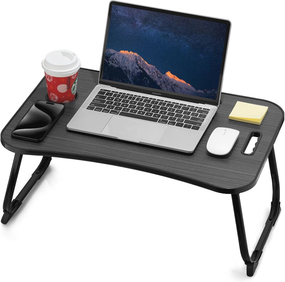 Opvouwbare Laptop Bureau met Bekerhouder en Tablet Slot - Draagbare Studeertafel voor Thuis en Onderweg