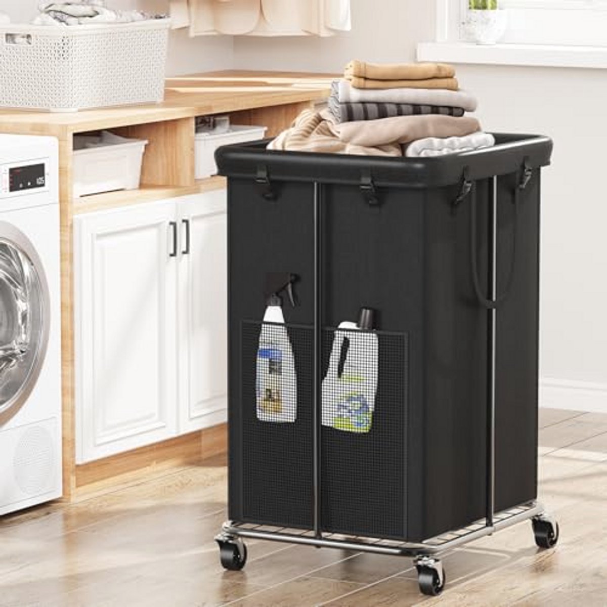 Wasmand 150L met metalen frame en wielen - Afneembare tas design