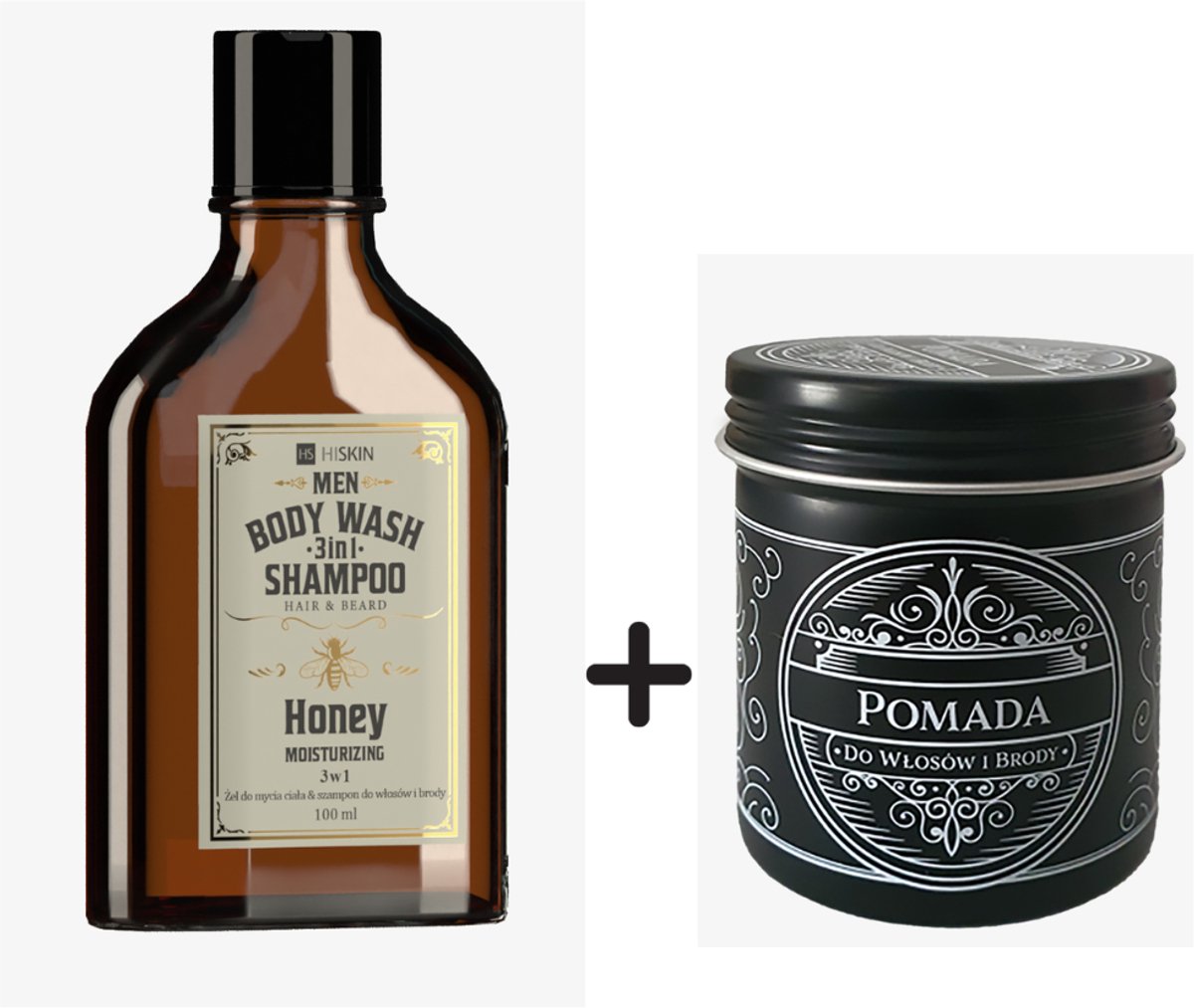 HiSkin Honey Baardshampoo en Pomade - Baardverzorginsset - Hydraterende Honey 3in1 Baardshampoo Voor Glanzende Zachte Haren - 100 ml - Pomade voor Styling van Baard en Haar - Glans Zachtheid en Flexibele Fixatie met Lanoline en Carnaubawas - 100 ml