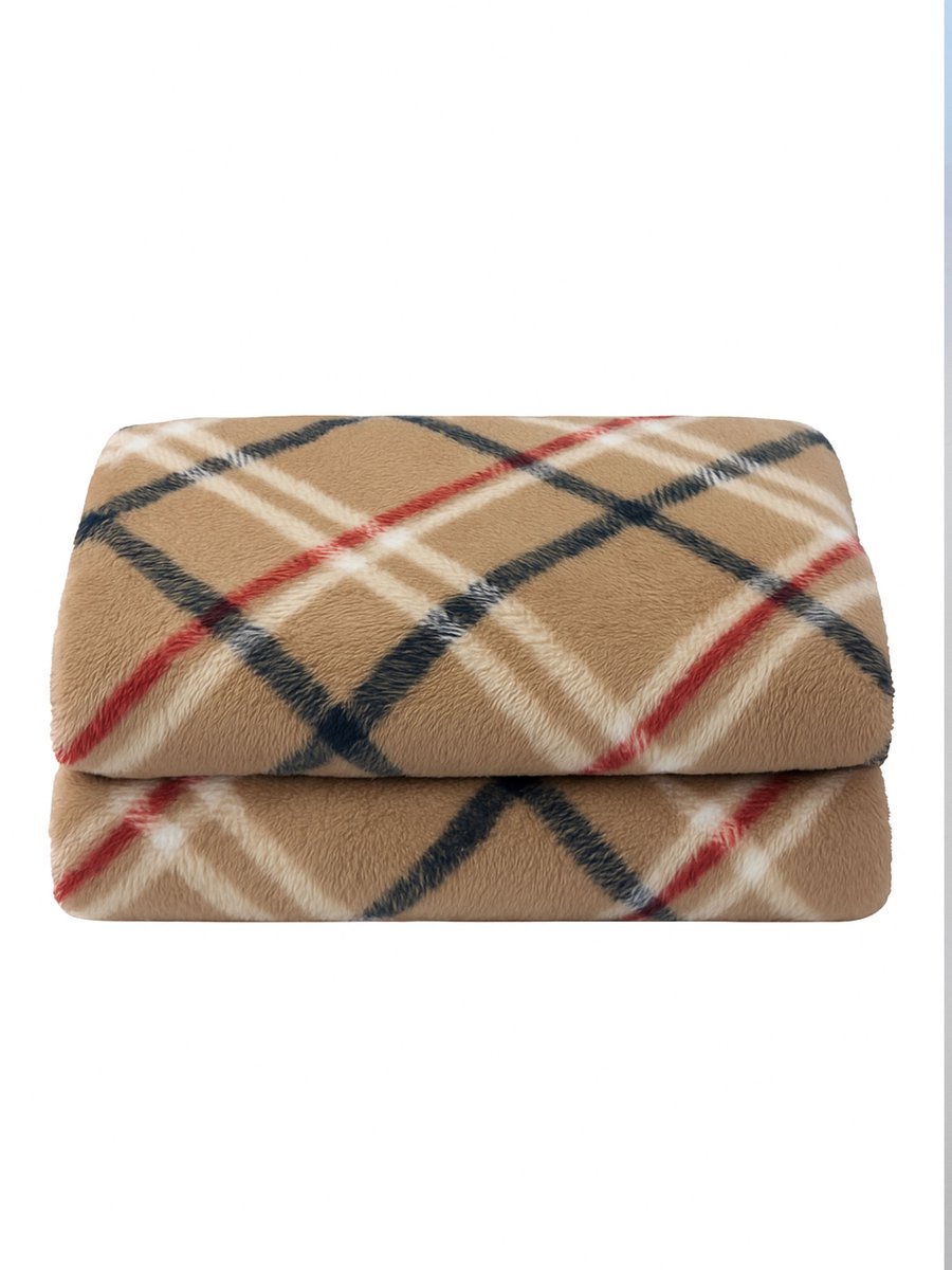 Cozy Maison luxe fleecedeken - woondeken - plaid - 127 x 177 cm - beige met witte strepen