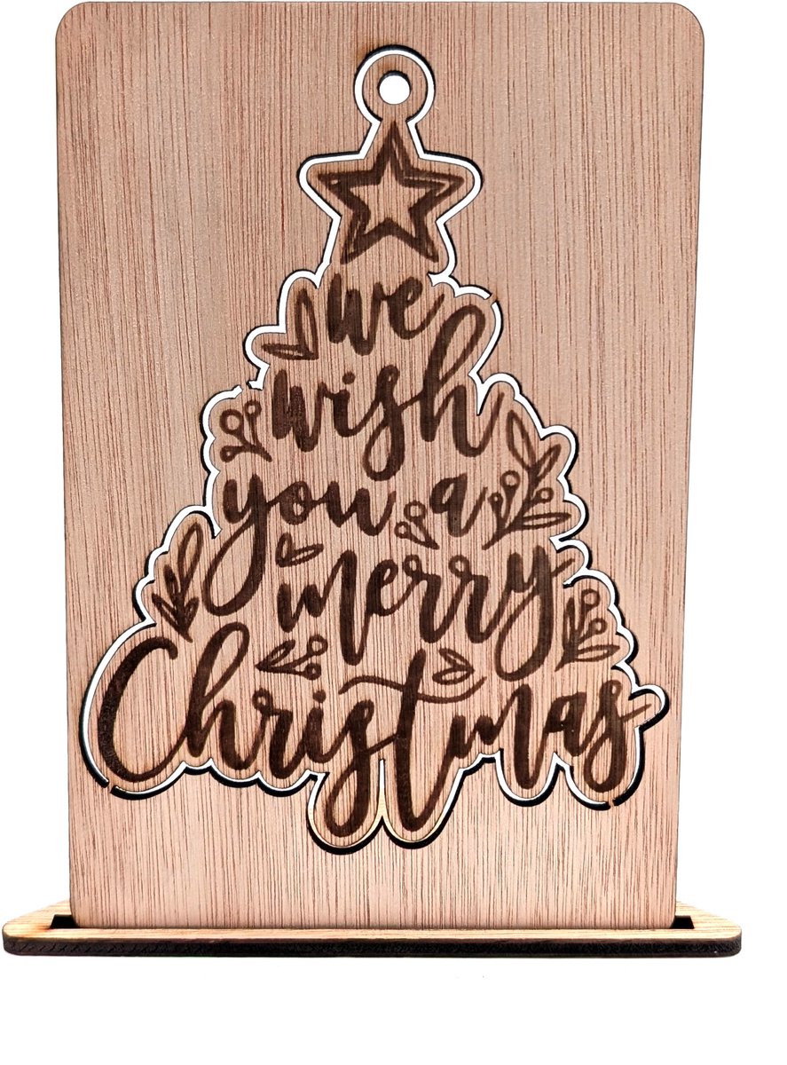 Houten kerstkaart - Uitdrukbare kerstboom - kerstkaarten - kerstkaarten met envelop - luxe kerstkaarten
