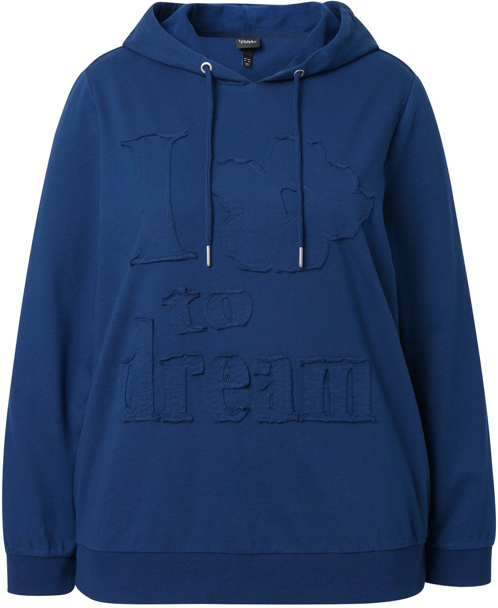 Ulla Popken - Dames - Hoodie bloemenapplicatie capuchon lange mouw - Donkerblauw - Maat 50+
