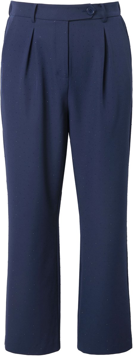 Studio Untold - Dames - Broek wijde pijp hoge taille siersteentjes bandplooien - Marine - Maat 50