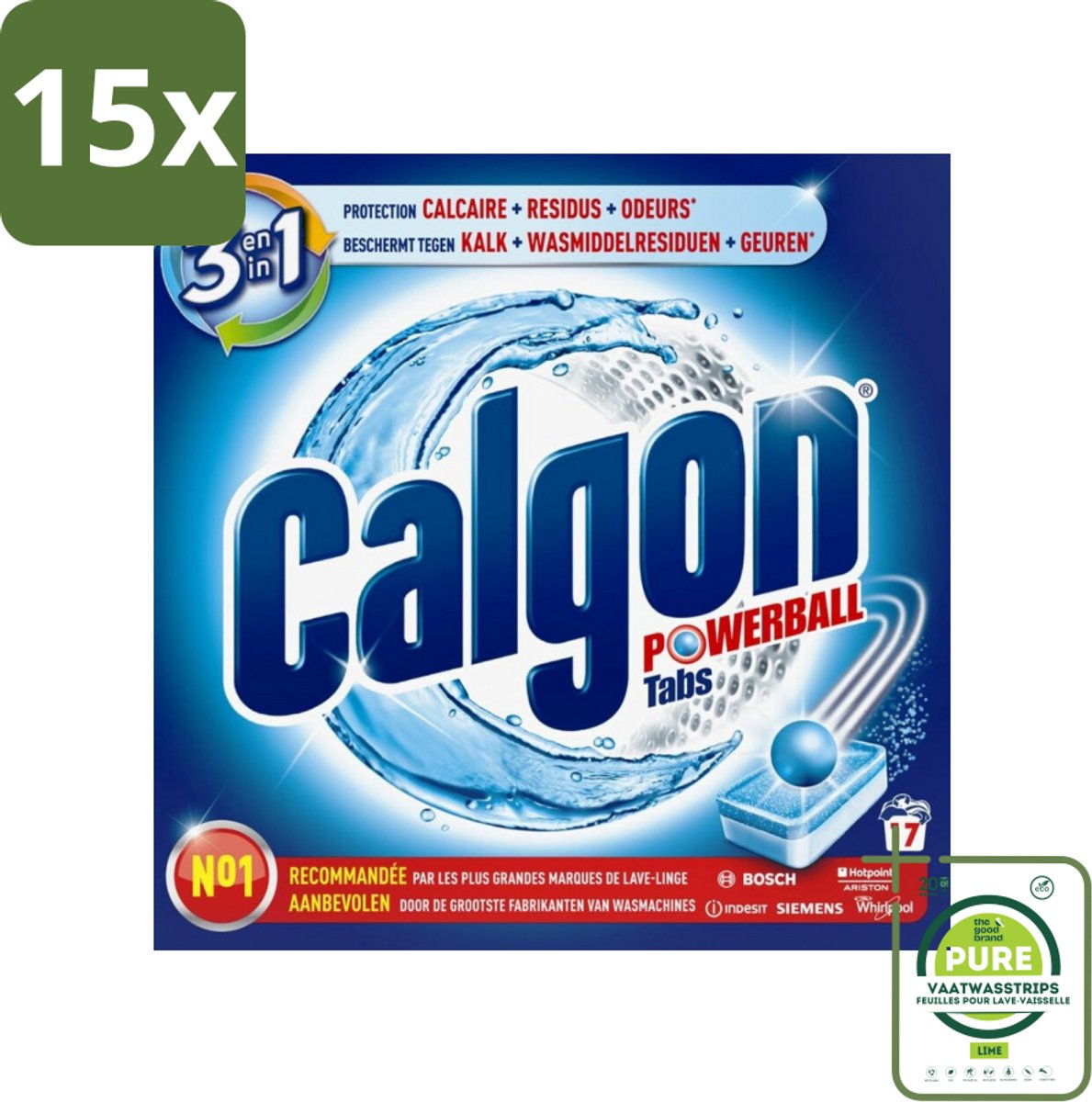 15 x Calgon - Ontkalkingsmiddel - Tegen Kalk, Wasmiddelresiduen & Geuren - 17 Tabletten - Grootverpakking - Wasmachine Ontkalken - Wasmachine Reiniging - Wasmiddel Residu - Wasmachine Onderhoud - Wasmachine Tabletten