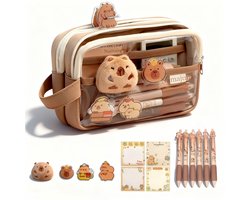 Namajunas - Capibara etui - Pennenzak - Jongens en Meisjes - Etuis voor school - Met 6 Capybara Pennen & Capybara Knuffel - 5 Lagen - school spullen