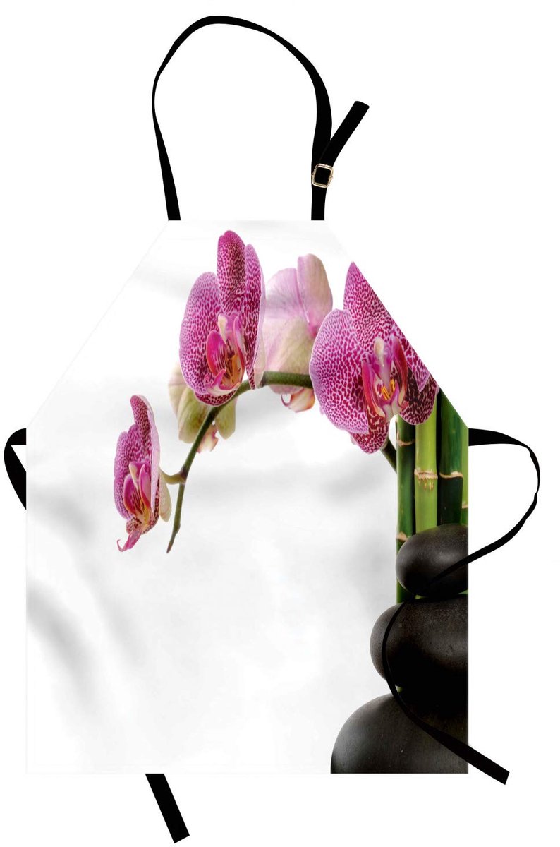 ABAKUHAUS Meditatie kookschort, spa-stenen met orchidee en bamboe ondersteunen Yoga-Chakra Zen-beeld, machinewasbaar, vervaagt niet, fuchsie, groen en grijs