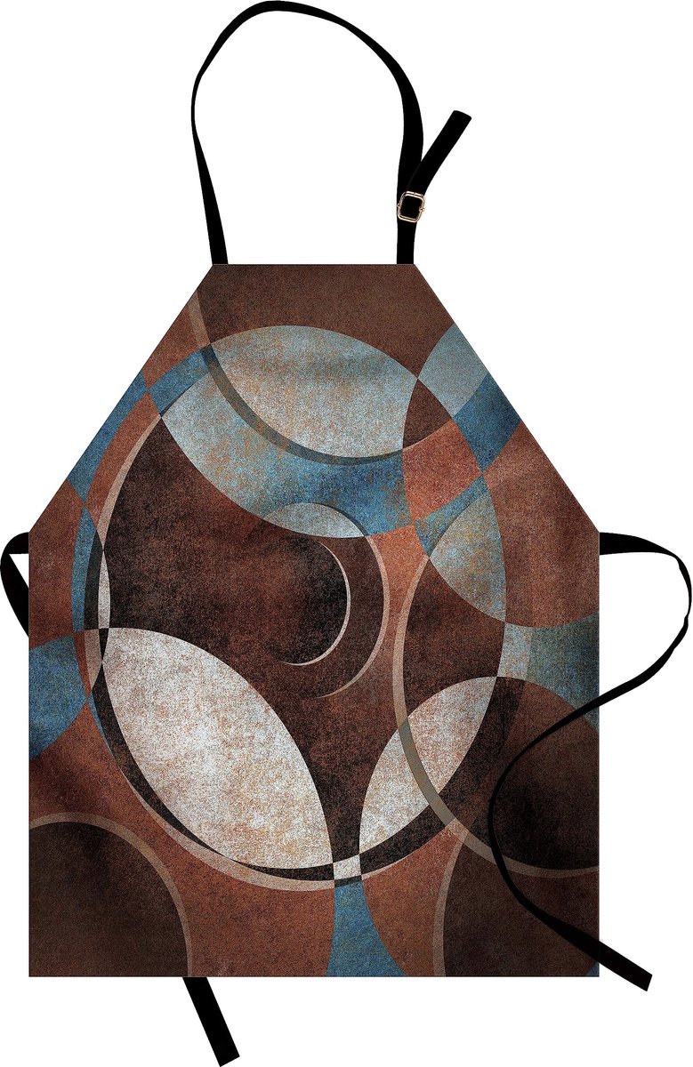ABAKUHAUS Abstracte kookschort, Grunge-wijnpluk-stijl hedendaagse cirkelvormige geometrische cijfergrafiek, kleurvast, in hoogte verstelbaar, wasbaar, heldere digitaalafdruk, blauwgrijs-umbrabraun