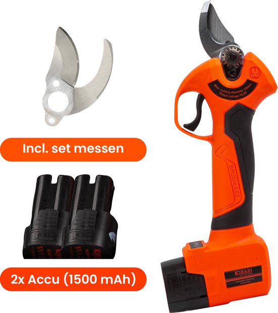 Kibani Accu Takkenschaar 16.8V - Met Extra 1500mAh Accu en Set Messen - Elektrische Snoeischaar - Bloemenschaar - Electrisch - Klein - Op Accu - 25 mm van Kibani — afbeelding 2