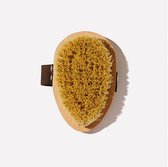 Ovalen droogborstel met natuurlijke haren en een bruine handriem.