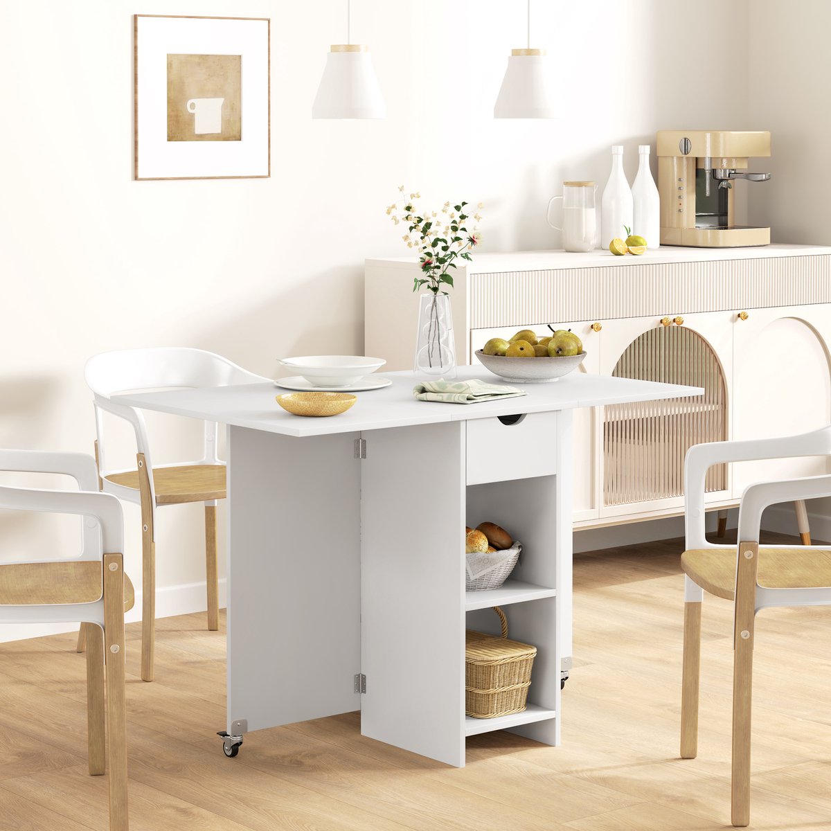 REDOM Eetkamertafel 114,5B x 70T x 75H cm van spaanplaat, wit, opvouwbaar en ruimtebesparend