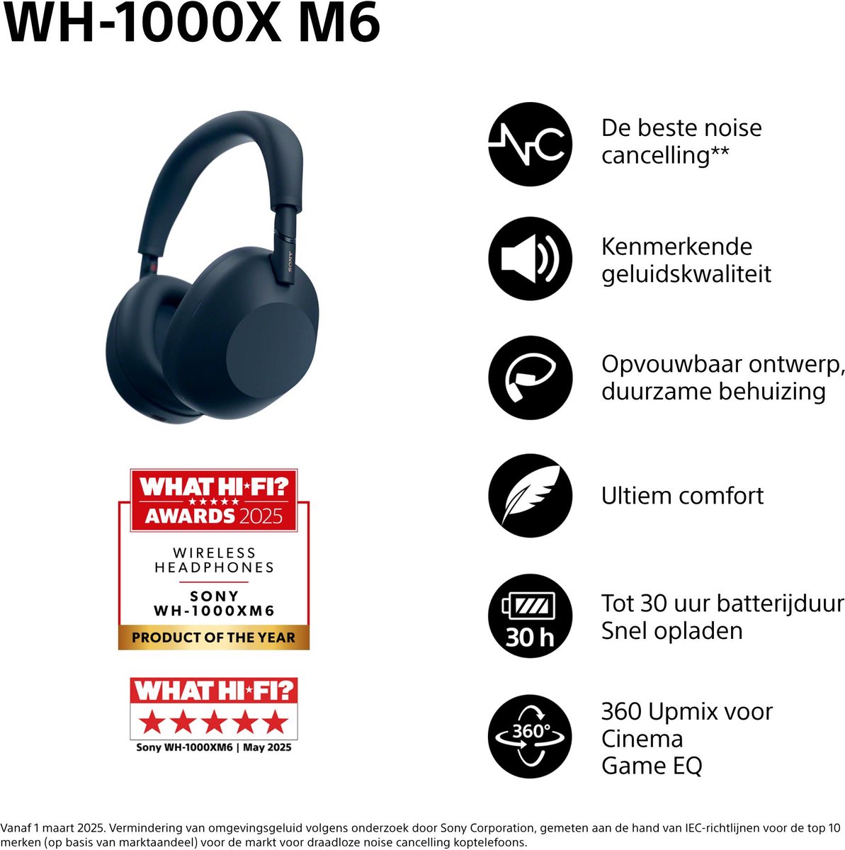 Sony WH-1000XM6 - Draadloze koptelefoon met Noise Cancelling - Blauw — afbeelding 5