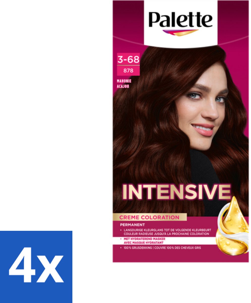 4 x Palette Intensive Oil-Care Color Haarkleuring 878 Mahonie - Haarverf - Haarkleur - Mahonie - Grijsdekking - Arganolie