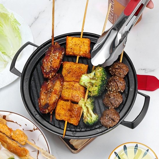 Japanse BBQ Grill - Traditionele Hibachi Grill in Gietijzer - Kleine Draagbare Barbecue voor Binnenshuis en Buiten - Met Houtskool en Onderstel - Snel Verhit en Eenvoudig Schoon te Maken (Zwart) van Merkloos — afbeelding 4