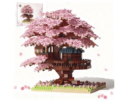 Kraftverdia - Mini Bouwspeelgoed - Bouwpakketten volwassenen - Bouwpakket kinderen - Boomhut Serie Collection - Botanical Bloemen - Bouwsets - Niet geschikt voor LEGO Fisher-Price - 2151 bouwsteencadeaus - Roze boomhut