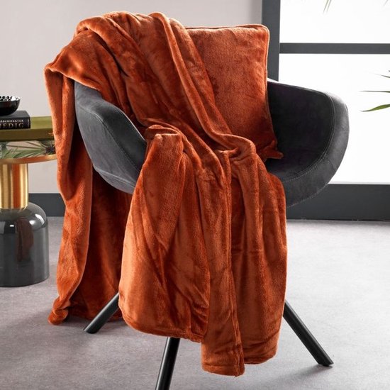 Dutch Decor - BILLY - Plaid 150x200 cm - flannel fleece - superzacht - Potters Clay - oranje terra