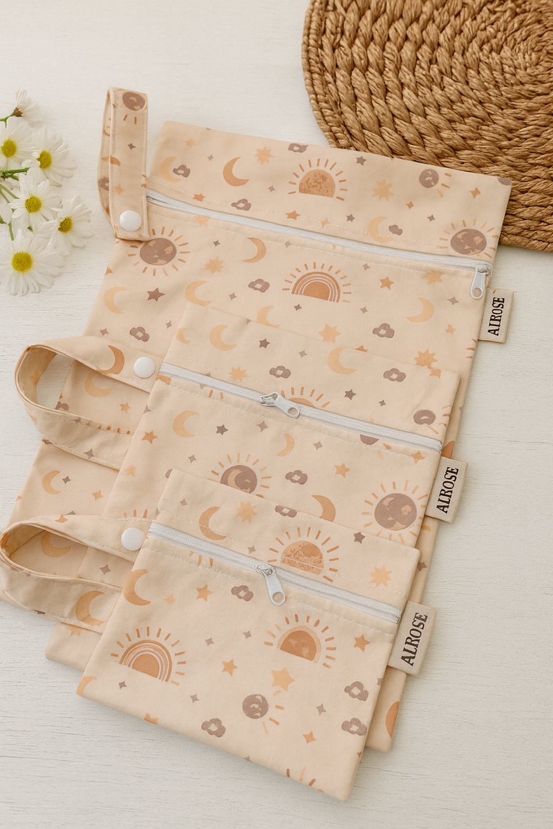 AliRose – Waterdichte Luiertasjes & Opbergtasjes – Set van 3 – Handig voor onderweg, luiers, doekjes & babyspulletjes - Hemel