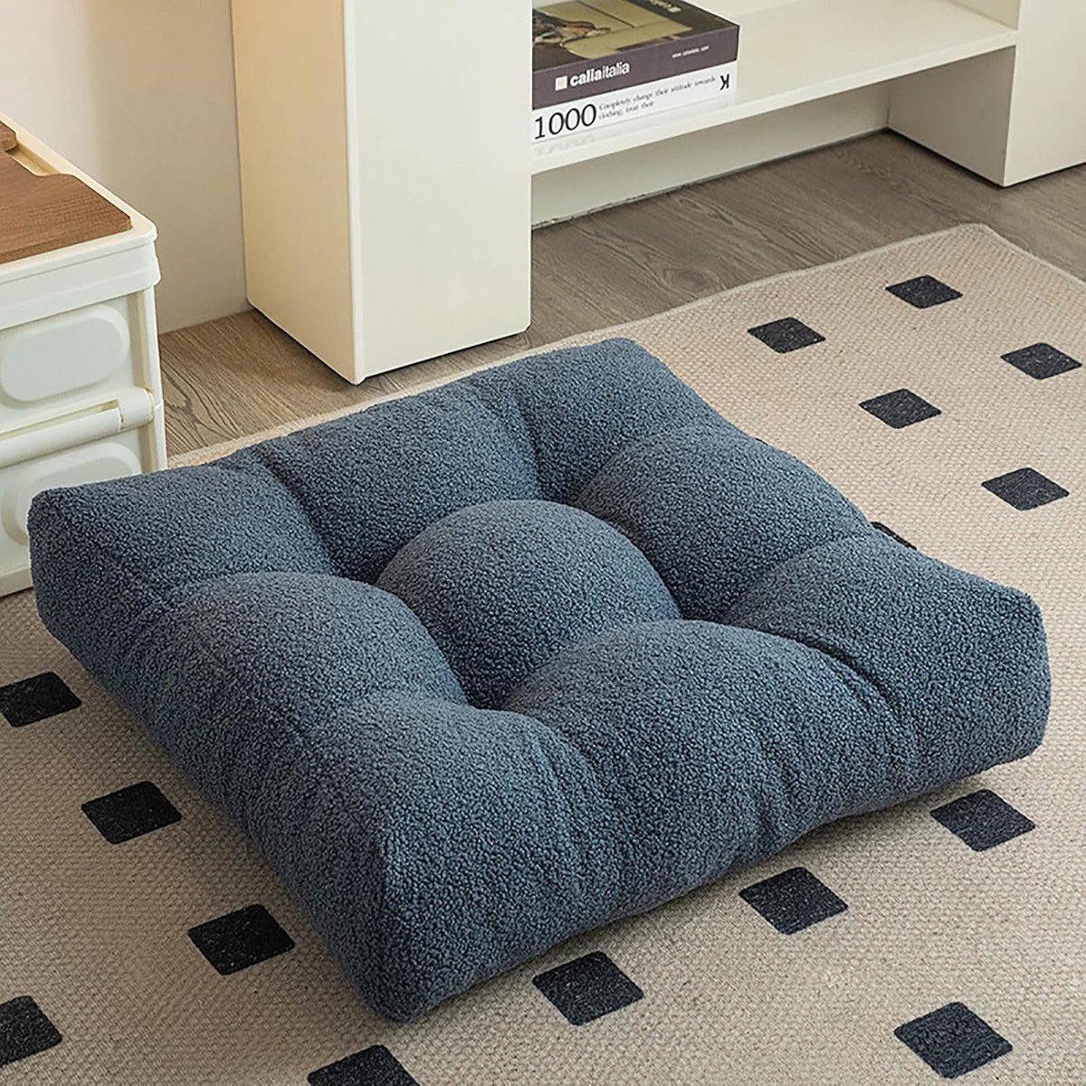KZQ Warm vierkant zitkussen, geschikt voor vloeren en stoelen in huis, verdikte en comfortabele vloermat, zacht wollen zitkussen, geschikt voor kantoren, eetkamers en keukens voor volwassenen (marineblauw, 56 cm x 56 cm).