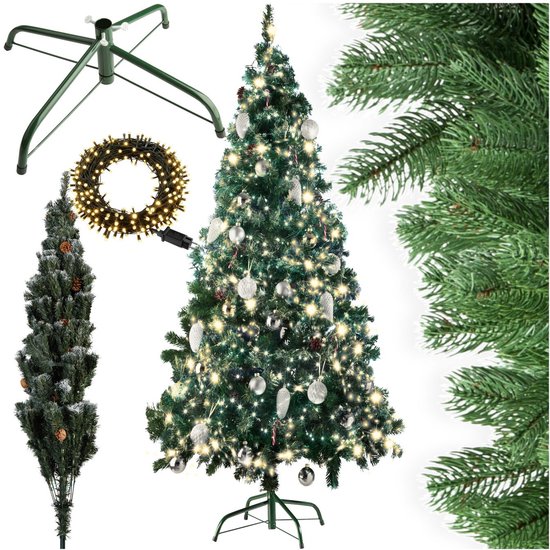 Kunstkerstboom met verlichting kerstballen dennenappels 210 cm
