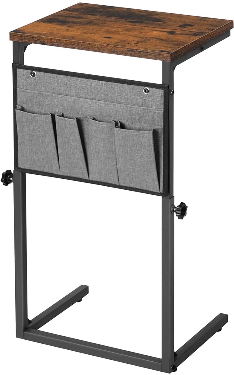 TRANKIELO® - C-vormige bijzettafel - Hoogte verstelbaar van 50-75 cm - Vintage bruin en zwart - Ideaal voor woonkamer en slaapkamer