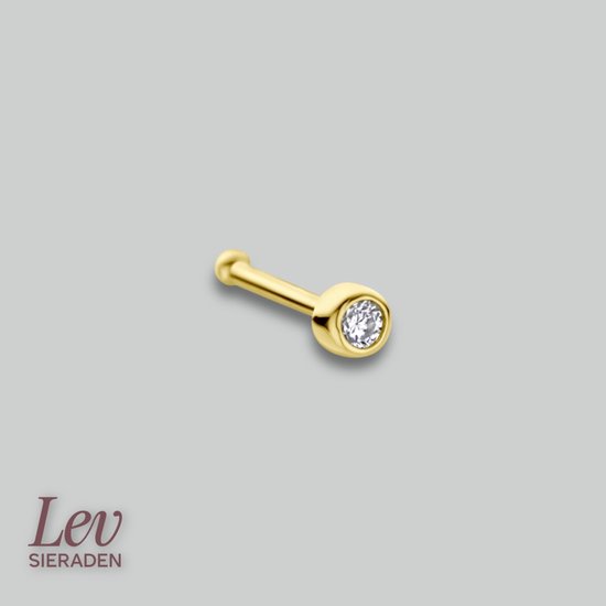 Lev Bijoux - Piercing de nez en or 14 carats - pierre zircone - piercing balle