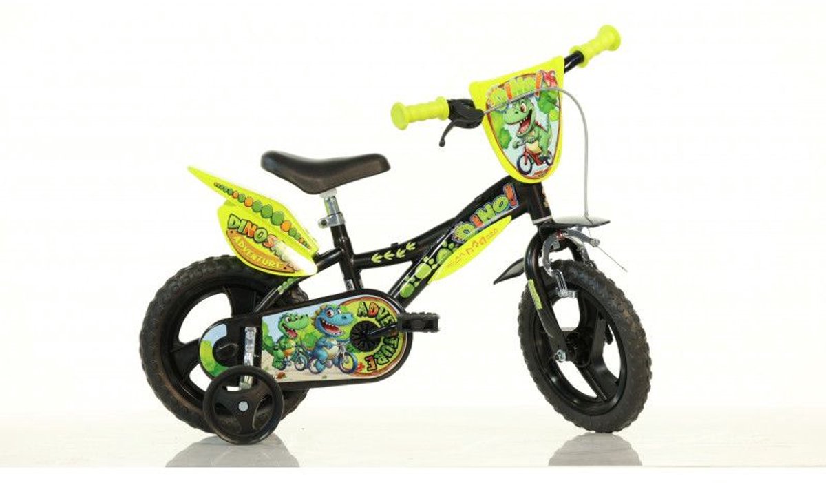 Dino Bikes Kinderfiets 12 inch dinosaurus - Kinderfiets Zijwieltjes - Jongensfiets - Zwart