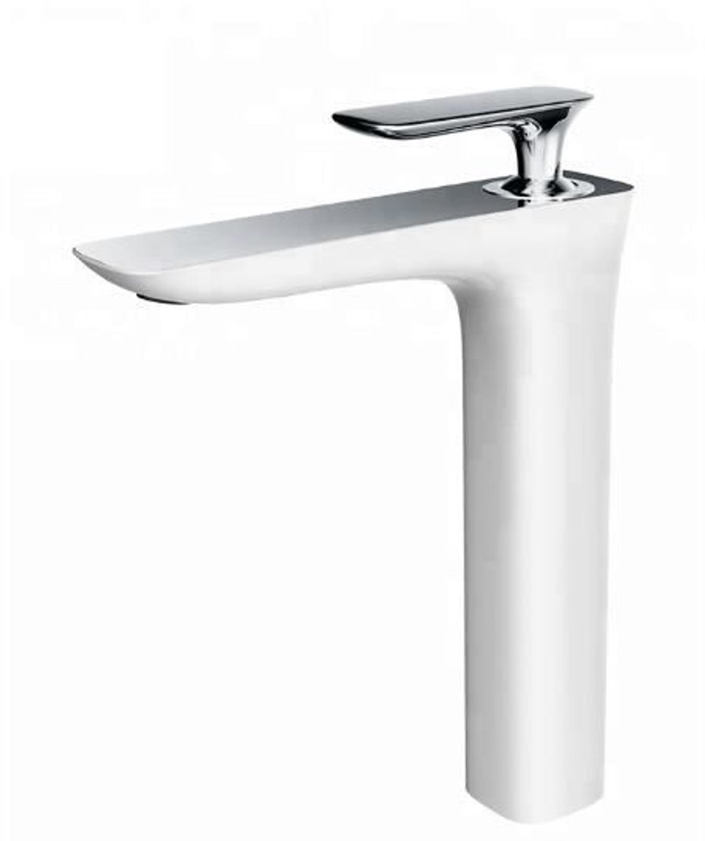 Hudor Wastafelkraan Verhoogd - Wit Chroom Modern Design - Hoge Uitloop - Wastafelmengkraan Argolide Collectie - Waterbesparend - UPC Gecertificeerd